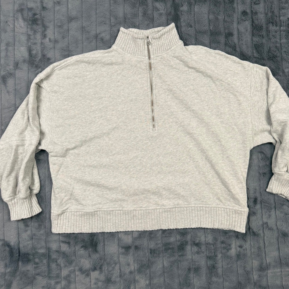 Aerie Womens XL Gray Quarter Zip Pullover Sweatshirt Mock Neck Relaxed Fit 8835